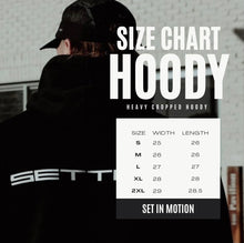 Load image into Gallery viewer, SETTER® &quot;AFFILIATED&quot; HEAVY CROP HOODIE - BLACK/TAUPE LATTE LOGOS
