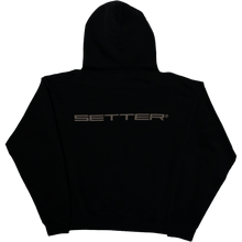 Load image into Gallery viewer, SETTER® &quot;AFFILIATED&quot; HEAVY CROP HOODIE - BLACK/TAUPE LATTE LOGOS
