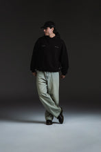 Load image into Gallery viewer, SETTER® &quot;AFFILIATED&quot; HEAVY CROP HOODIE - BLACK/TAUPE LATTE LOGOS
