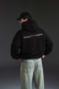 SETTER® "AFFILIATED" HEAVY CROP HOODIE - BLACK/TAUPE LATTE LOGOS