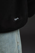 Load image into Gallery viewer, SETTER® &quot;AFFILIATED&quot; HEAVY CROP HOODIE - BLACK/TAUPE LATTE LOGOS
